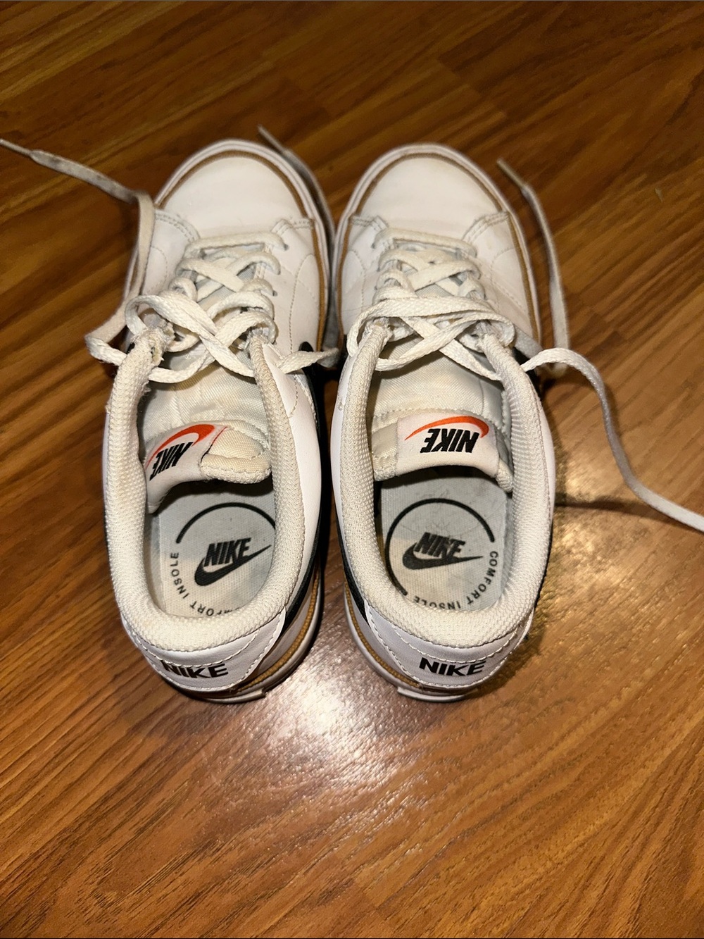 Nike Kids White Sneakers with Orange Logo Accent